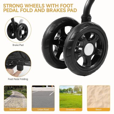 Візок для собак та котів DWVO, 11.3 кг, складний, з подушкою та кошиком для зберігання, 45x80x103 см (сірий/чорний)