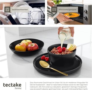Набір посуду tectake® на 6 осіб, 30 предметів, чорний, з тарілок, мисок, глибоких тарілок та салатників
