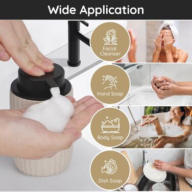 Диспенсер для мила керамічний Segbeauty Schaumseifenspender 320 мл, набір 2 шт., піноутворювач для гелю для душу, шампуню, багаторазовий, для ванної кімнати та кухні (Бежево-Чорний)
