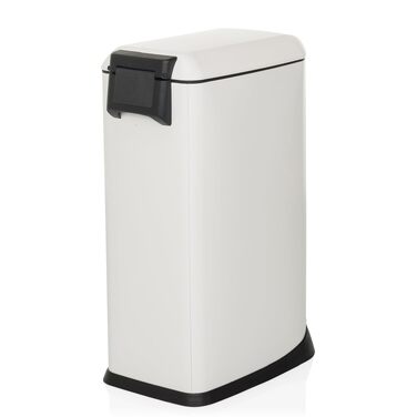 Сміттєвий відер з педаллю та кришкою SoftClose hjh OFFICE CLEAN Slim, 20л, сталевий вузький смітник з внутрішнім відром, білий, 56x34x22 см