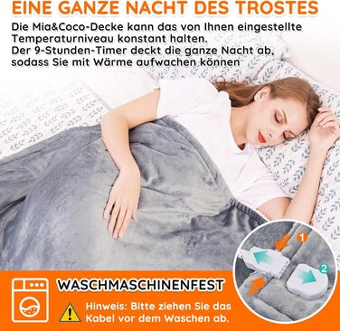 Електрична ковдра Mia&Coco з автовимкненням, 10 режимів нагріву, таймер до 9 годин, захист від перегріву, фланель, 180x130 см