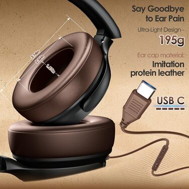 Накладні дротові навушники INFURTURE з USB-C та активним шумозаглушенням (Noise Cancelling), коричневі
