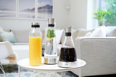 Emsa 505219 Flow Chilling Carafe | Elegant Design | Cooling performance for 4h | Cooling pad | Glass and stainless steel | Transparent | 1 Liter, 14 x 14 x 30 cm