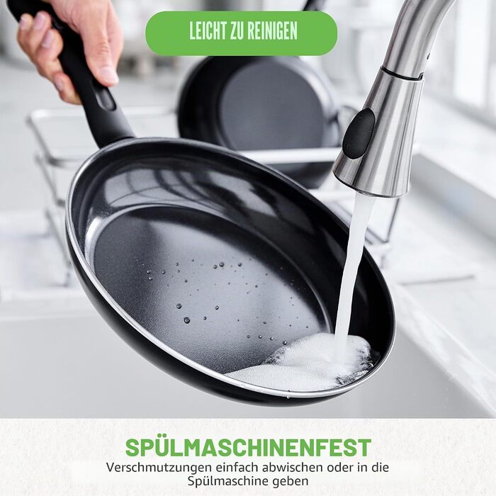 Набір посуду GreenLife Soft Grip з керамічним антипригарним покриттям, 16 предметів (сковорода, сотейник, каструлі), без PFAS, підходить для посудомийки та духовки, чорний
