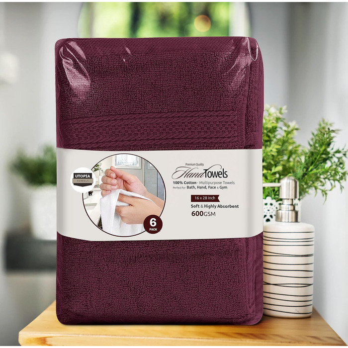 Набір рушників для рук Utopia Towels з 100% бавовни, 41x71 см, 6 шт, бордовий — м'які та гігроскопічні