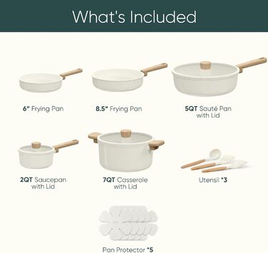 Набір посуду керамічного CAROTE 16 предметів: каструлі та сковороди з антипригарним покриттям, індукційні, без PFAS/PFOA, білий/Пишний сад