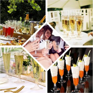 Сектанські келихи з пластику, 60 шт. - Прозорі келихи для шампанського, 160 мл. Ідеальні для вечірок та свят