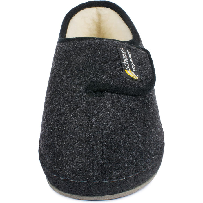 Чоловічі фетрові домашні тапочки Schawos 6064, теплі, з вовняною підкладкою, неслизькі, на липучці (42 EU, чорні)