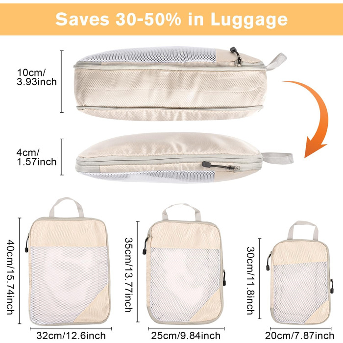 Органайзери для валізи Packing Cubes, набір 3 шт. (3 розміри) - водовідштовхуючі, для подорожей, розширювані