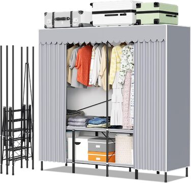 Wardrobe, Portable Shelf System, 20 Cube DIY Shelf System Wardrobe Open Plastic Closet with Doors Wardrobe Cabinet White 180 x 142 x 37CM (With Fabric Cover 178x170x48cm)