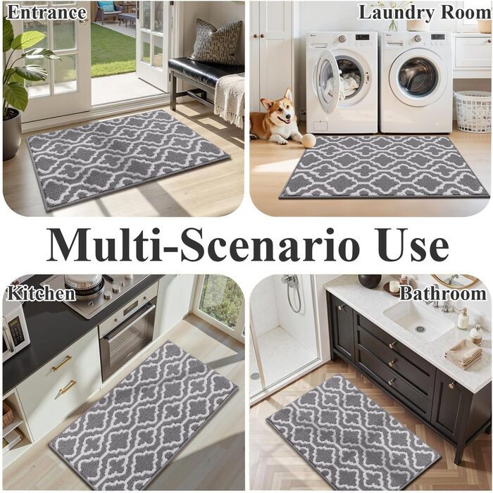 Килимок вхідний SHACOS 90x150 см протибрудний та протиковзкий, вологостійкий килим для дому, передпокою, тераси та саду, сірий