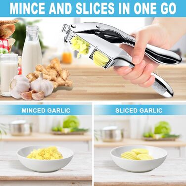 Прес для часнику з нержавіючої сталі 2 в 1 з очищувачем та щіткою, для миття в посудомийній машині