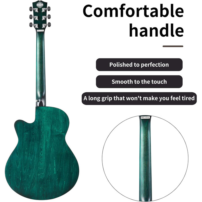 Акустична гітара Soldin 40 дюймів Premium з масивної соснової верхньої деки. Комплект: чохол, підставка, тюнер, ремінь, каподастр, струни, серветка, медіатори (Nilblau)