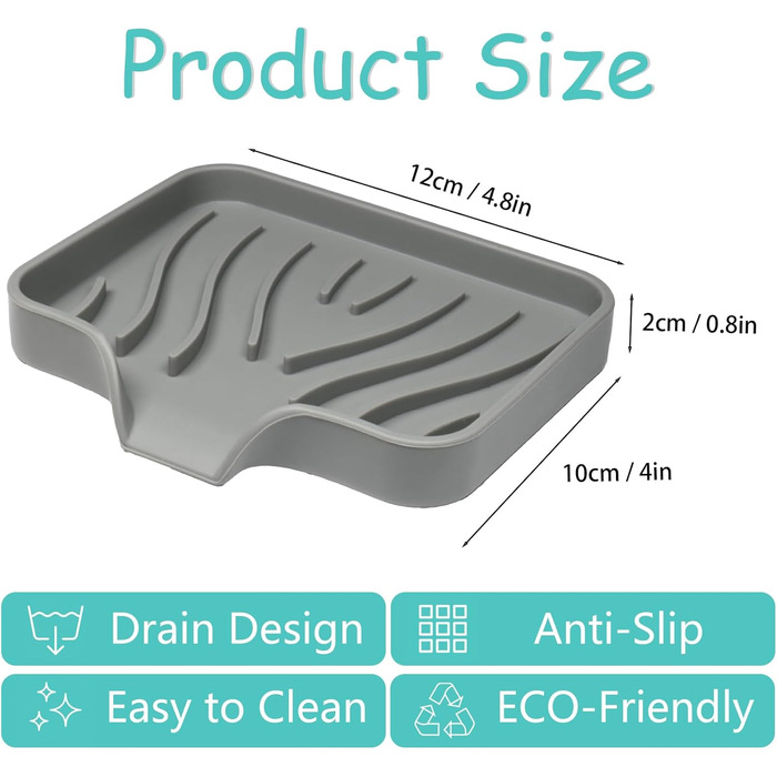 2 шт. Силіконові мильниці з отвором для стоку, мильниця для душу, мильниця для ванни, мильниця для раковини, мильниці для ванної кімнати, кухні та лічильника (Білий) (Сірий)