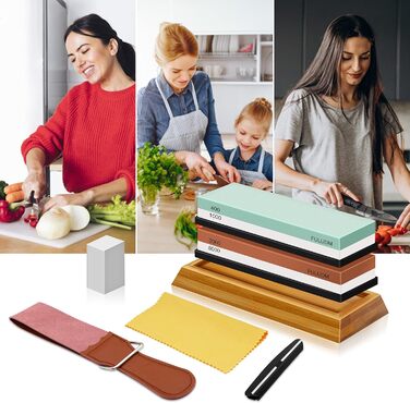 Набір точильних каменів FULUDM для ножів: 400/1000, 3000/8000 - з водою, з антиковзким тримачем