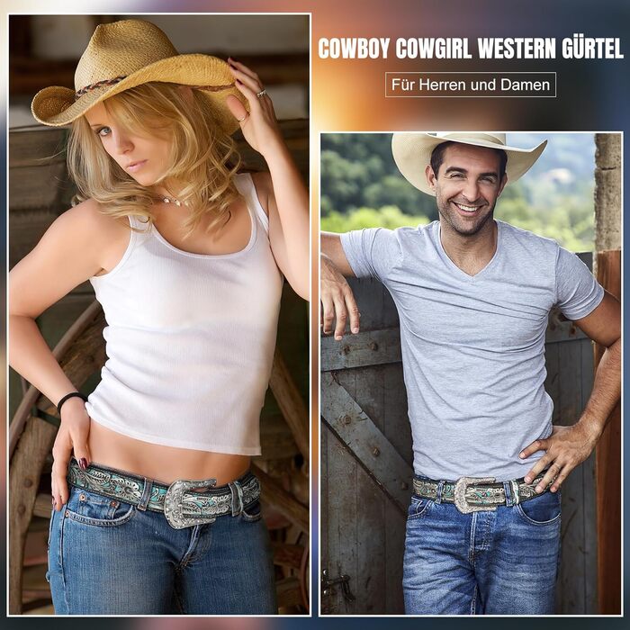 Жіночий та чоловічий шкіряний ремінь в стилі вестерн JasGood, гравіювання, ковбойський ремінь для джинсів, штанів, суконь (2-сірий, 130 см, підходить для талії 106-120 см)