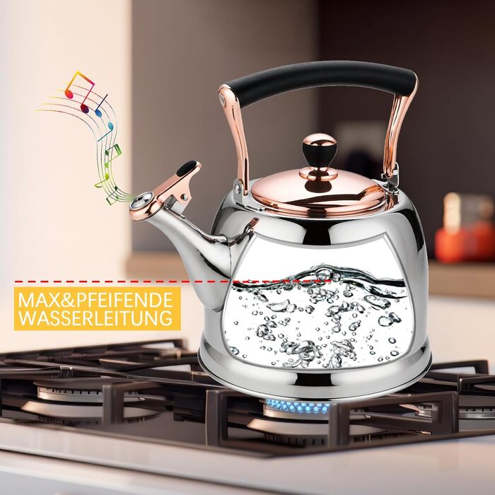 Нержавійна чавур для кемпінгу 3L з чайником, для плити та газової поверхні, зі свистком (Золотий)