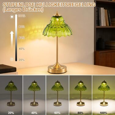 Ретро настільна лампа бездротова, акумуляторна 6000mAh, з регулюванням кольору та яскравості, портативна LED лампа для вітальні, спальні, бару (зелена)