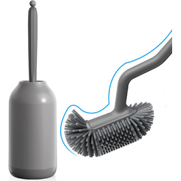 Силіконова щітка для унітазу HAMITOR з тримачем: гнучка щітка для унітазу з очищувачем країв - швидковисихаючий набір щіток для унітазу з тримачем для аксесуарів у ванну кімнату, підвісна щітка для унітазу сірого кольору, без свердління, 1 шт.