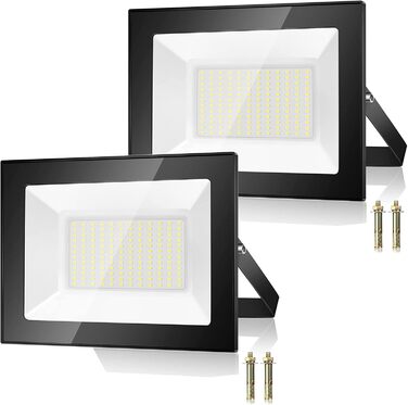 LED прожектор 100 Вт для вулиці, надяскравий 10000 Лм, холодне біле світло 7000K, IP67 водонепроникний, для двору, гаража, саду, 2 шт.