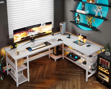 Кутовий ігровий комп'ютерний стіл 168x120 см, білий, з подовжувачем