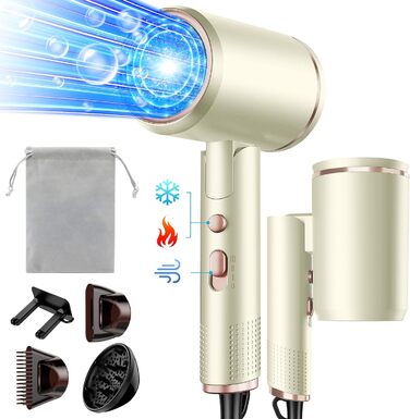 Професійний фен 2400W з іонізацією, складний, для подорожей, з насадкою-дифузором та чохлом (Бежевий)