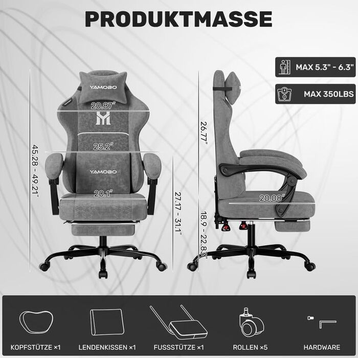 Геймерське крісло Ergonomisch з підлокітниками, підставкою для ніг, подушкою для попереку та голови, регульованою висотою, оббивка PU, сірий (C-grey)