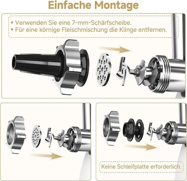 М'ясорубка електрична AMZCHEF для дому з 3 насадками, пристроєм для ковбас та набором для куббе | Ідеально для фаршу, ковбасок та домашньої кухні (біла)
