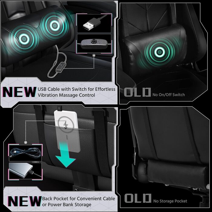 Ігрове крісло Yaheetech Ergonomic Gaming Chair з функцією масажу, підставкою для ніг та регулюванням спинки 90-135°, офісне крісло для геймерів та дому, чорне
