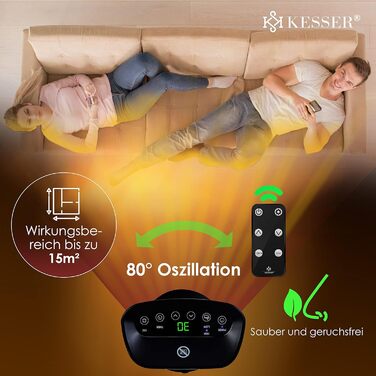 Обігрівач KESSER® 2000W з пультом керування, керамічний, тихий, з осциляцією, таймером, чорний
