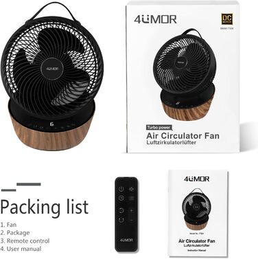 Вентилятор 4UMOR Turbo: тихий, 21W, 12 швидкостей, 3D циркуляція повітря, таймер 8H, для спальні/офісу, 30 м²