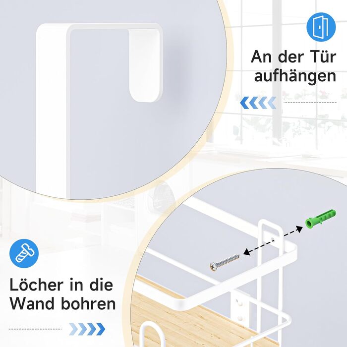 Настінна кріплення для прасувальної дошки з кошиком для зберігання та гачками (білий)