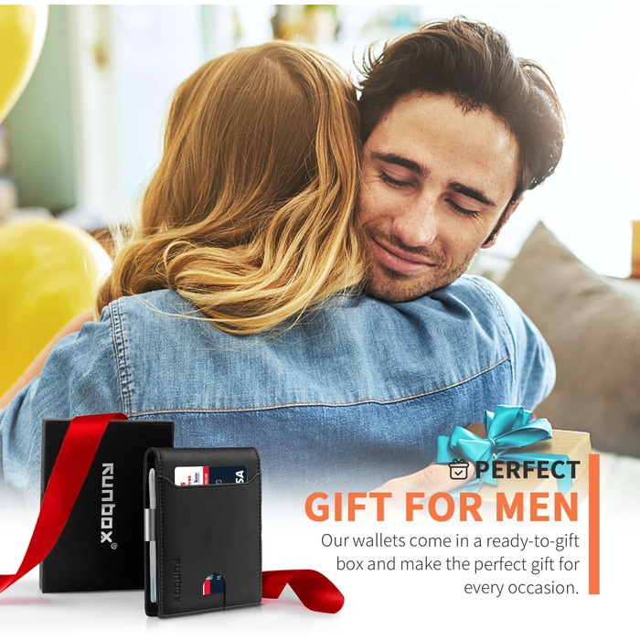 RUNBOX Гаманець-кліп для грошей з натуральної шкіри з RFID захистом - Тонкий картхолдер з подарунковою коробкою (M, двоколірний Crazy Horse Black)