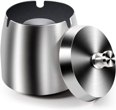 Попільничка для вулиці з кришкою: герметична, вітростійка, сталева попільничка для сигарет, срібна