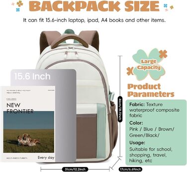 Шкільний рюкзак для дівчинки-підлітка 2025, для старшої школи, водонепроникний, для ноутбука 15.6