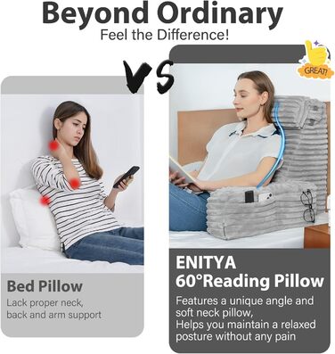 Подушка для спини ENITYA для читання та відпочинку в ліжку, сірого кольору