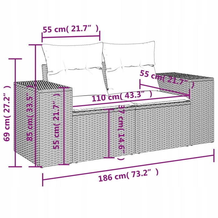 Комплект садових меблів із техноротанга VidaXL, сірий, 3 предмети