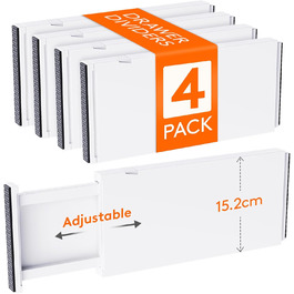 Lifewit Drawer Dividers Set, Plastic, for Internal Length 27–40cm & Height >10.5cm Drawers, Adjustable Organizer System for Closet/Bedroom/Dresser/Kitchen/Office, White (4, for Internal Length 34–50cm & Height ≥15.5cm)