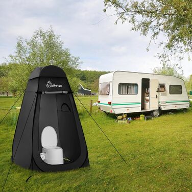 WofWise Portable Camping Shower Toilet Tent with UV Protection - Outdoor Privacy Shelter (Black, L)