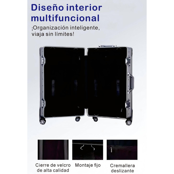 Чемодан-тележка Yuweijie з алюмінієвим каркасом та жорстким корпусом з полікарбонату, 4 колеса, розмір L, 55 см, 35 л (Чорний)