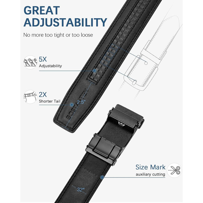 Чоловічий шкіряний ремінь BOSTANTEN з автоматичною застібкою-разом, 35 мм, регульований, довжина 115/135 см