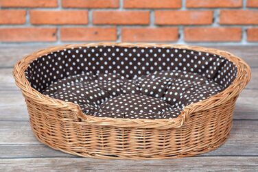 Wicker dog basket for dogs and cats. Dog bed, cat bed with cushion, pet basket, woven cat basket. 60x43 H19 cm (L 80 x W 60 x H 26 cm, Natural)