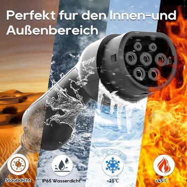 Портативний зарядний пристрій для електромобілів Type 2 (IEC 62196-2) з LCD-дисплеєм, 3.68kW, 6-16A, 5м, IP65, 16A, 22kW, чорний