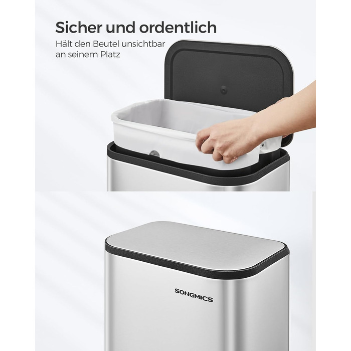 Відро для сміття SONGMICS 20 л з кришкою, з педаллю, сталеве, Soft-close, з внутрішнім відром, біле, LTB542W02