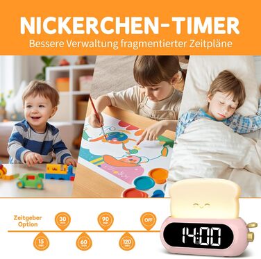 Kids Alarm Digital Clock, Children's Alarm Clock with Night Light, LED Display, 10 Ring Tones, 5 Brightness Levels, Timer, Snooze Function, Light Alarm Clock for School Beginners Girls Boys, Plug-in Power Adapter