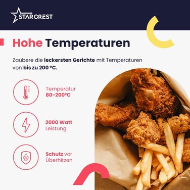 Фритюрниця повітряна STARCREST 7л, 2000W, 12 програм, підігрів, чорна