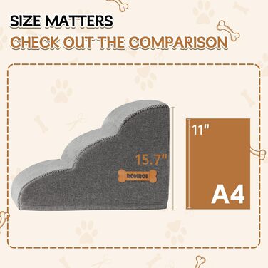 Сходинка для собак та котів ROMROL 3 сходинки - сіра, з неслизьким покриттям, з високощільним пінополіуретаном, для допомоги при входженні на диван та ліжко, захист суглобів