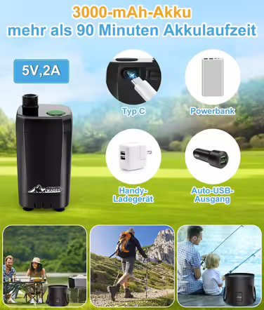 WADEO Portable Camping Shower Battery with Pump and Shower Bucket, Camping Shower with Rechargeable Battery, Mobile Shower Outdoor Showers with Shower Head, for Camping Trips, Garden, Hiking, Car Washing (Black, with 20L Container)