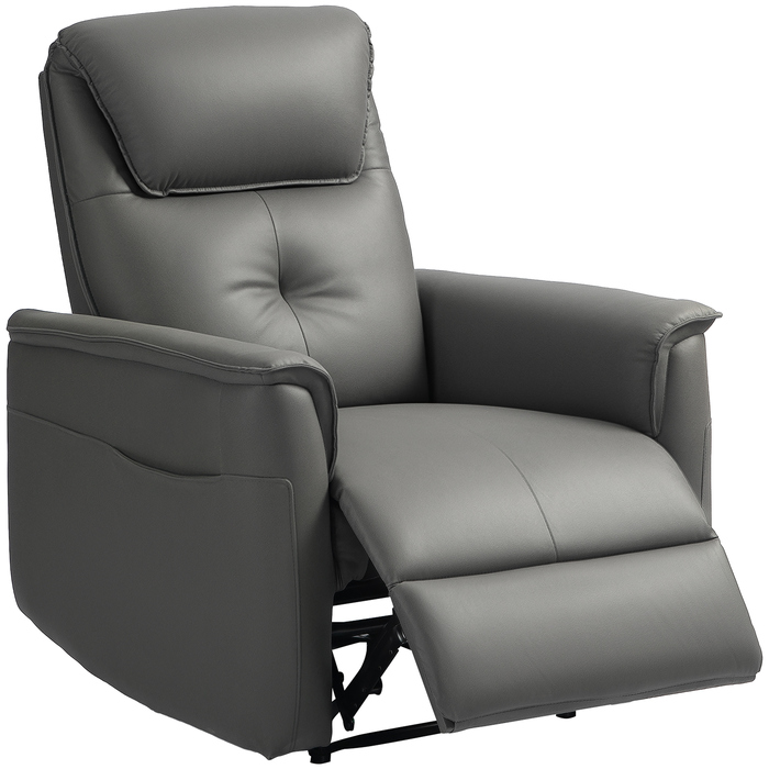 HOMCOM Recliner Chair, TV Chair with Reclining Function, Pocket Spring, Upholstered TV Chair with Footrest, Side Pocket, for Living Room, Bedroom, Light Grey | Aosom
