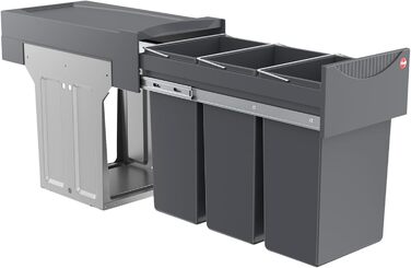 Вбудований сортер для сміття Hailo Terzett 3666131 - 3 секції, 10 л, повний висув, для шафок з дверцятами, сірий